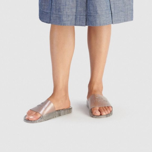 NWOB COACH Ulyssa Slide Silver Glitter Transparent Size 8 Rubber Pool Beach - Picture 9 of 9